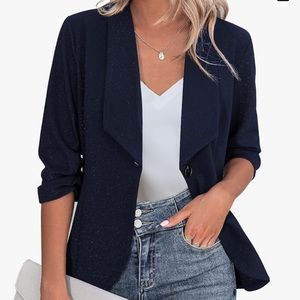 Beyove Women's 3/4 Stretchy Ruched Sleeve Lightweight Work Office Blazer NWT 2XL